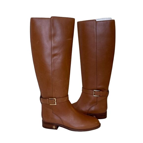 TORY BURCH Brooke Riding Boot Tan Calf Leather NEW - Picture 1 of 13